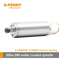 G-Penny 300w ER8 Water Cooled Spindle Motor 75vAC 60000rpm 1000Hz Water Cooling For Intricate Carvings Dimeter 48mm*130mm