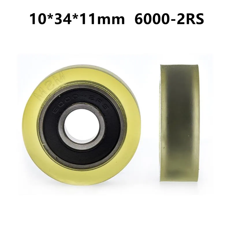 

10pcs/50pcs 10*34*11mm Polyurethane PU 6000-2RS Low Noise Roller Bearing Friction Pulley Soft Rubber 10x34x11mm