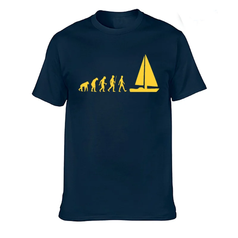 Fashion Evolution Sail Boat T-shirt Men Summer Style Cotton Short Sleeve T Shirt Funny Tee Mans Tops Clothing XS-3XL