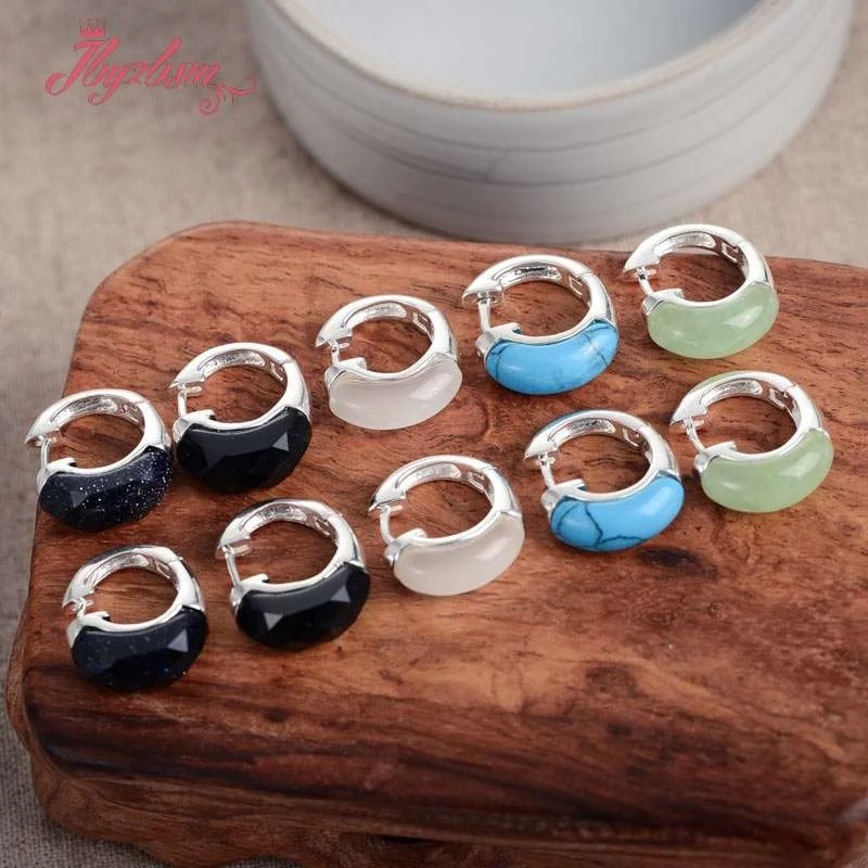 6x14mm Stone Beads Turquoises Sandstone Agates Tibetan Silver Fashion Clamp Earring For Woman Christmas Valentine's Day 1 Pair