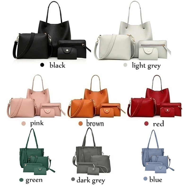 4pcs/set Handbag Messenger Bag Set Ladies Leather Bag Set Polyester Shoulder Bag 9 Colors