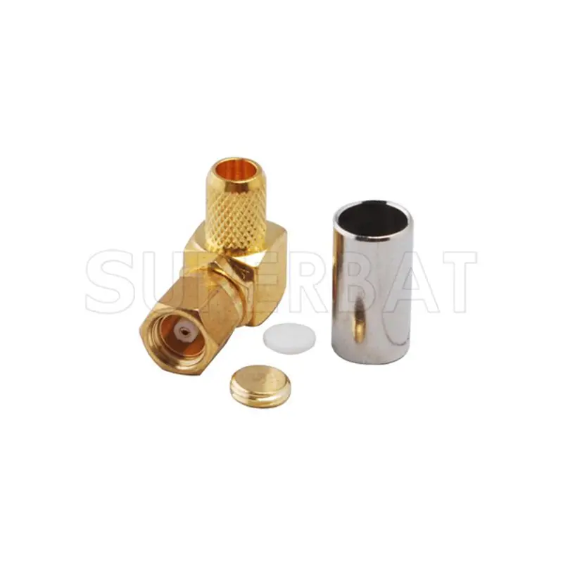 Superbat-RF conector coaxial para cabo, SMC Crimp, macho ângulo direito, RG58,RG400,RG142,LMR195, 10pcs