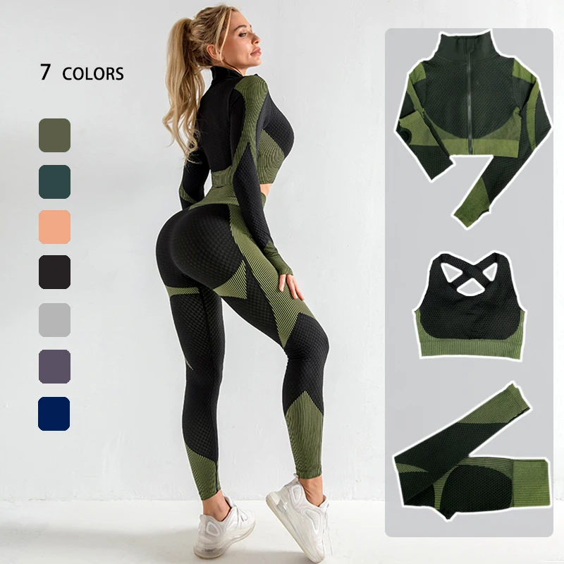Seamless Women Yoga Sets Female Sport Gym Suits Wear Running Clothes Women Fitness Sport Yoga Suit Long Sleeve Workout Clothing
