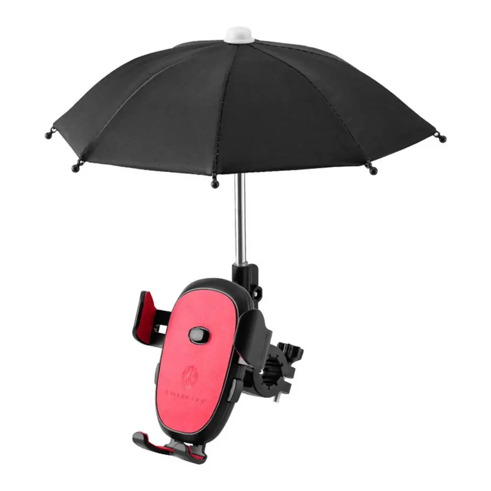 1Set Mobile Phone Holder Locomotive with Umbrella Waterproof Portable Mini Parasol Alloy Sun Shade Bicycle Umbrella for Riding