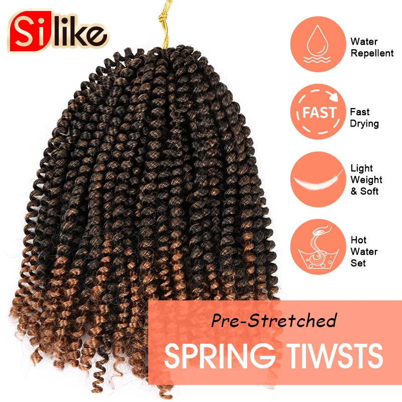 Silike 8 inch Fluffy Spring Twist Hair Crochet Braids Ombre Synthetic Crochet Braiding Hair Extensions Twists For Women110g/pack