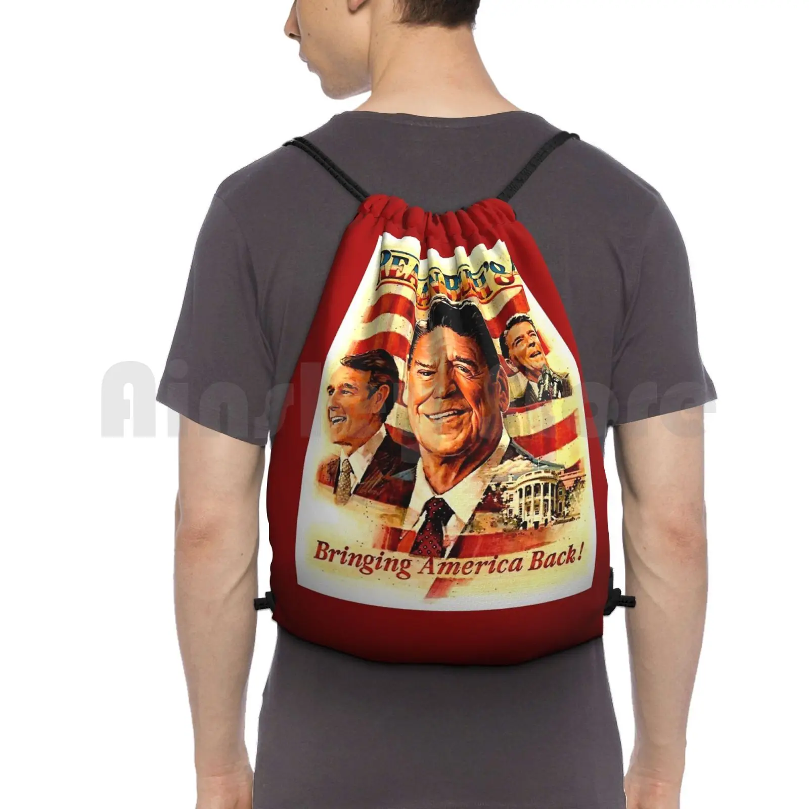 Reagan For President : Vintage Campaign Advertising Print Backpack Drawstring Bags Gym Bag Waterproof Reagan President