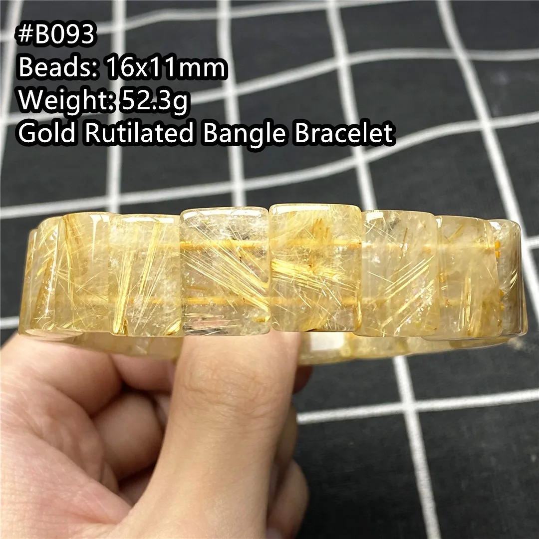 

Top Natural Gold Rutilated Quartz Bracelet Bangle For Women Lady Men Wealth Crystal Stone 16x11mm Beads Strands Jewelry AAAAA