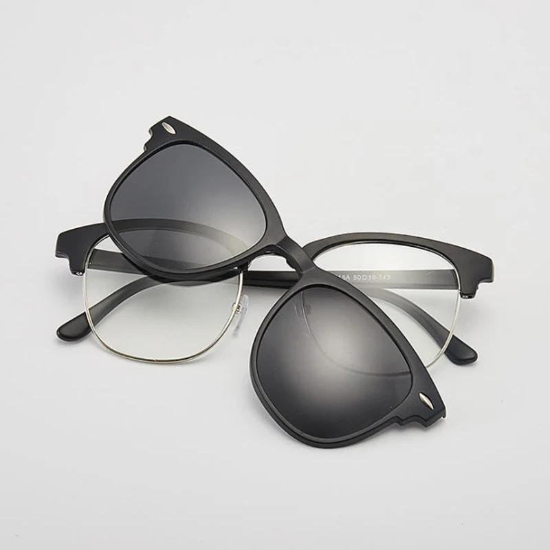 TR90 Frame 5Clips Magnet Myopia Sunglasses Set Men Women Shades Sun Nearisghted Glasses Polarized/Flash Mirror/Night Vision Lens