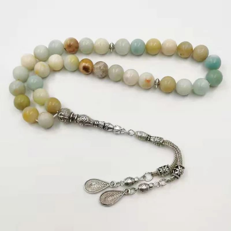 

Natural Amazonite stone Tasbih turkish bracelet 33 66 99 muslim prayer bead islamic accessories Eid gift arabic fashion on hand