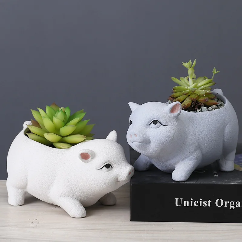 

Cartoon Ceramic Pig FlowerPot Outdoor Art Animal Sculpture Balcony Succulent Plant Bonsai Pot Home Garden Decoration Accessories