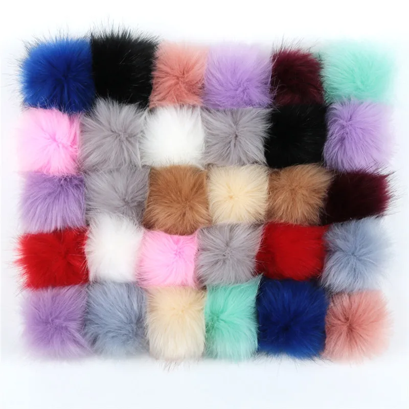 1pc/2pcs False Hairball Hat Ball Pompom 10/12/15cm Handmade Fake Fox Fur Ball Pom Pom Rubber Band Snap Button Knit Accessories