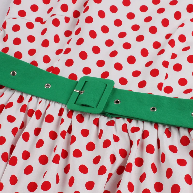 Women Polka Dot Vintage Rockabilly Dress with Green Belt Woman Clothes O Neck A Line Short Sleeve A Line Elegant Pin Up Dresses