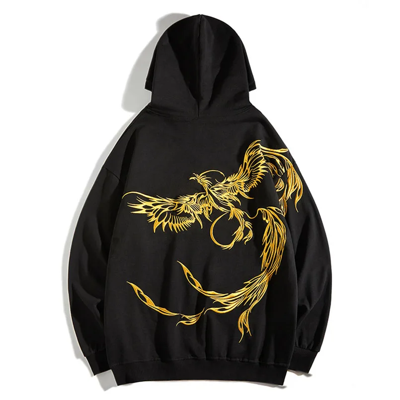 Autumn Phoenix Embroidery Hooded Sweatshirt Men Long Sleeve Oversize Sukajan Hoodies Branded Men's Jmpers Teenagers 2024 Spring