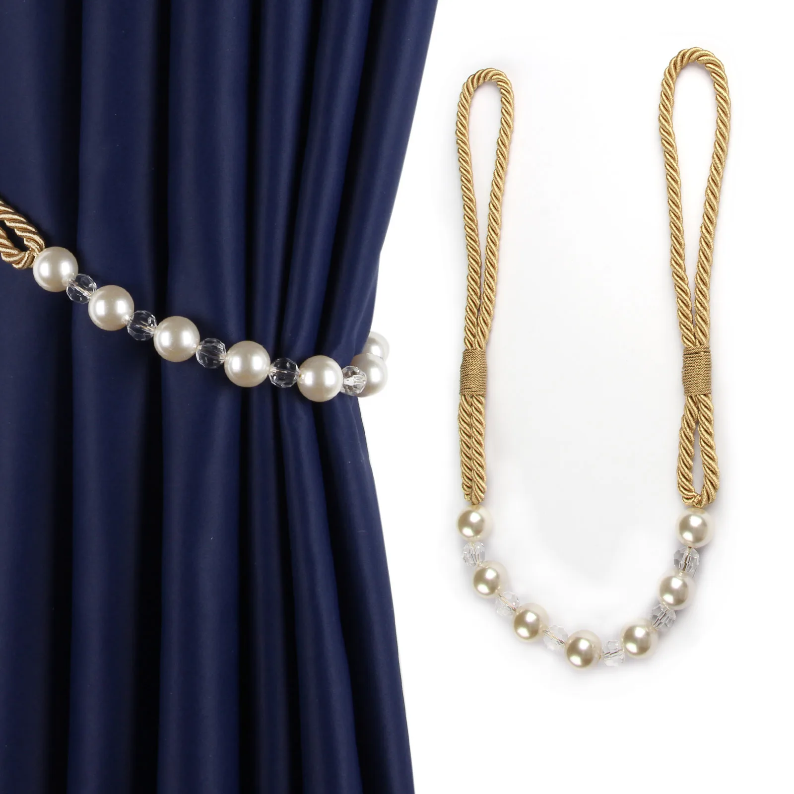 1Pc Pearl Curtain Tieback Bling Pearl Bandage Accessories Curtains Holder Buckle Tie Rope Home Decorative