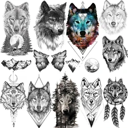 Ferocious Wolf Temporary Tattoos For Men Realistic Coyote Geometric Tatoo Mountain Dreamcatcher Forest Fake Tattoo Waterproof