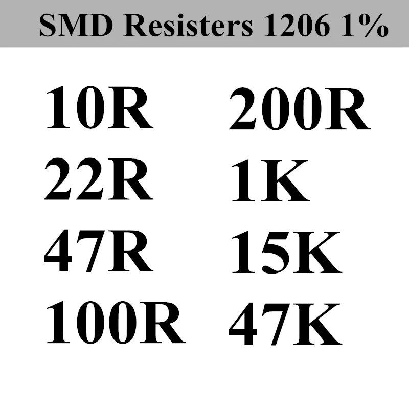 (500 Buah/Masing-masing) Resister SMD 1206 1% 10R 22R 47R 100R 200R 1K 15K 47K