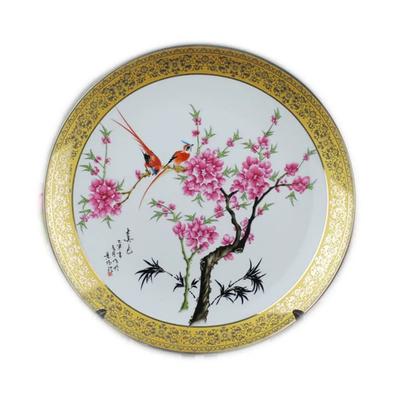 Famille Rose Ceramics Plate Luxurious Gold-plated Enamel Decorative Porcelain Plate Modern Living Room Handicraft