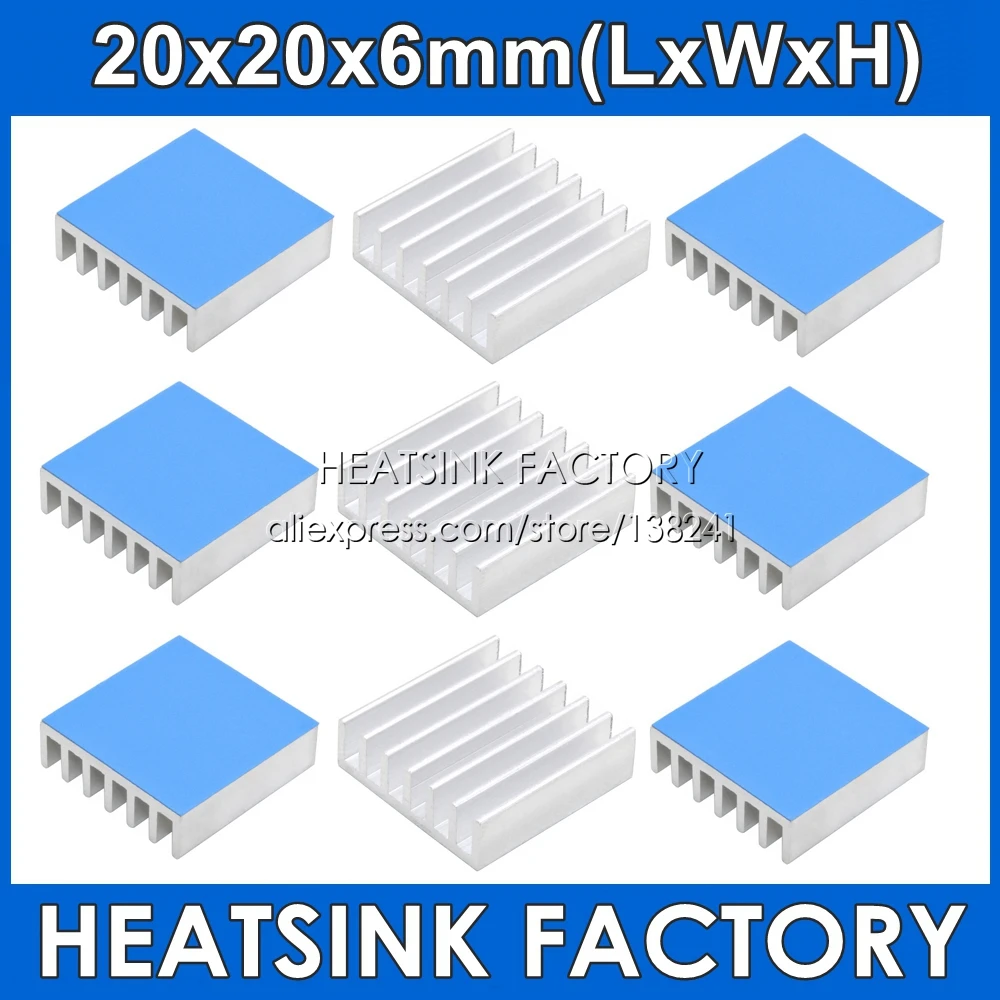 

20x20x6mm Aluminum Heat Sink Cooler Radiator Heatsink With Thermal Double Sided Tape Applied