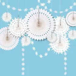 Winter Wonderland Wedding Decor Snowflake Frozen Birthday Party Decorations Hanging White Paper Fan Snowflakes Garlands Banners