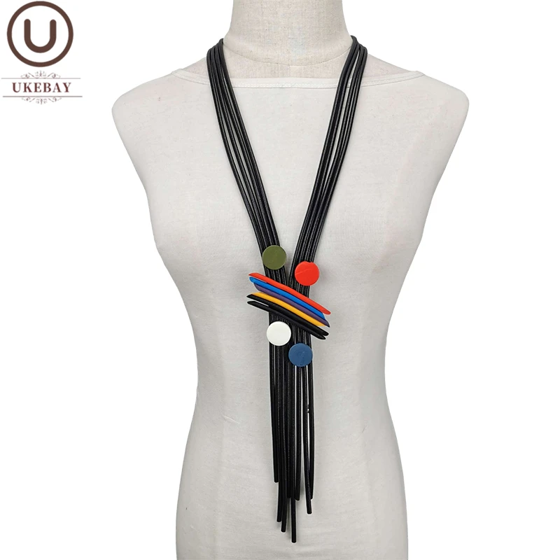 UKEBAY New Long Tassel Necklaces Women Designer Handmade Luxury Pendant Necklace Rubber Jewelry Wood Accessories Clothes Chains