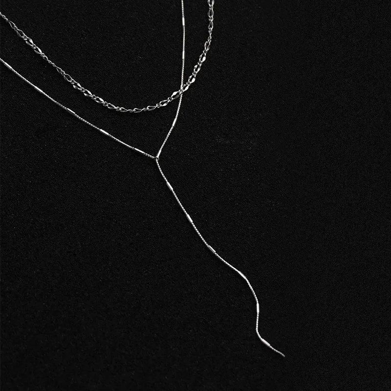 925 Silver Jewelry Woman 100% Silver On The Neck Long Tassel Sweater Double Chain Female 2021 Autumn Fine Special Necklace