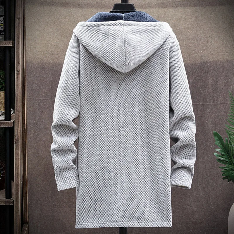 Winter Men Sweater Fleece Cardigan  Jacket Men\'s Slim Sweaters Winter Long Hooded Sweater Thick Warm Coat Mens Clothing 2022