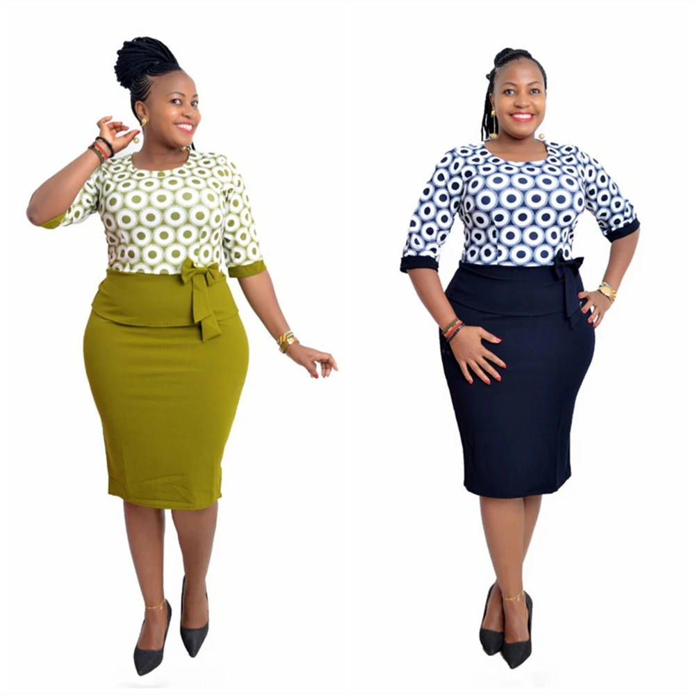 2021 Hot Sale African And Turkey Style Plus Size Dot Printed Bow Dress For Women