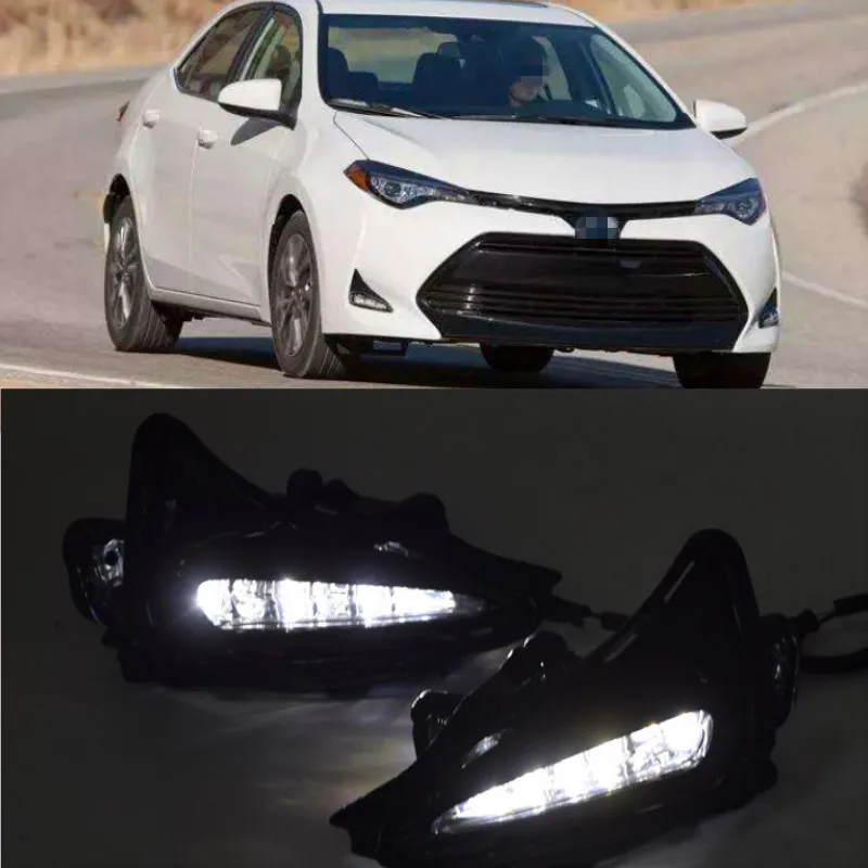 2PCS LED DRL Daytime Running Light Daylight Fog Lamp Cover with turn signal lamp For Toyota Corolla 2017 2018