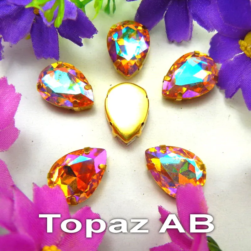 AB Colors 7 Größen Goldene Krallenfassungen Tropfenförmige Glas-Kristall-Applikationen zum Aufnähen, Strass-Perlen, Kleidungsapplikationen, DIY-Verzierung – Detail 4