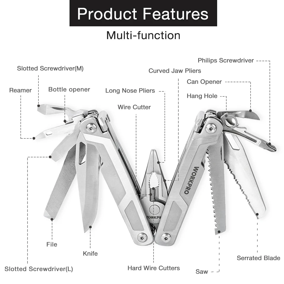 WORKPRO 16 in1 Multi Plier Multifunction Tools with Knife Scissors Saw Screwdriver