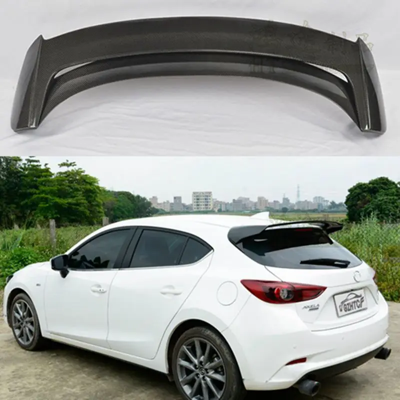 Real Carbon Fiber/FRP Sportwagen Heckdach Doppel Dual Spoiler Flügel für Mazda 3 AXELA Schrägheck 2014 2015 2016 2017