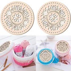 2Pcs 20cm Natural Wooden Basket Bottom Heart Circle Blank Hollow Crochet Basket Wood Base for DIY Knitting Bag Making Weaving