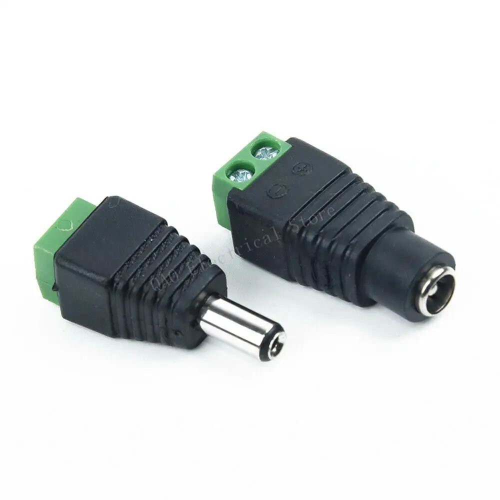 5.5mm x 2.1mm Female Male DC Power Plug Adapter for 5050 3528 5060 Single Color LED Strip and CCTV Cameras