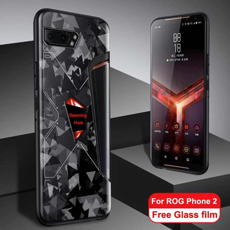 For Asus ROG Phone 2 Case ZS660KL Soft silicone Protective cases + glass Protector Film For Asus ROG Phone II ROG2 Thin Cover