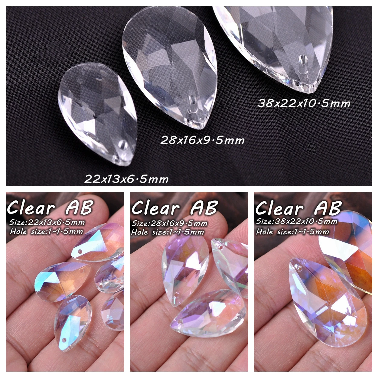 22mm 28mm 38mm Teardrop Prism Faceted Crystal Glass Loose Crafts Pendant Beads For Jewelry Making DIY Curtain Chandelier