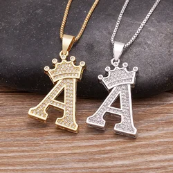 Nidin New Luxury A-Z 26 Initials Name Necklace Letters Pendant Alphabets Fashion Crown Choker Jewelry Fine Birthday Party Gift