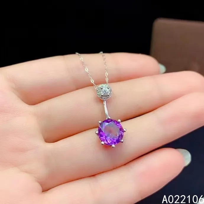 

Fine Jewelry 925 Pure Silver Inlaid Natural Amethyst Girl Luxury Fashion Round Chinese Style Gem Pendant Necklace Support Detect