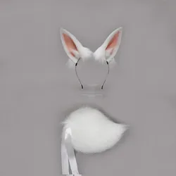 Furry Bunny Ears Realistic Headband Plush Animal Tail Cosplay Props Carnival Party Fancy Dress Halloween Costume Accessories