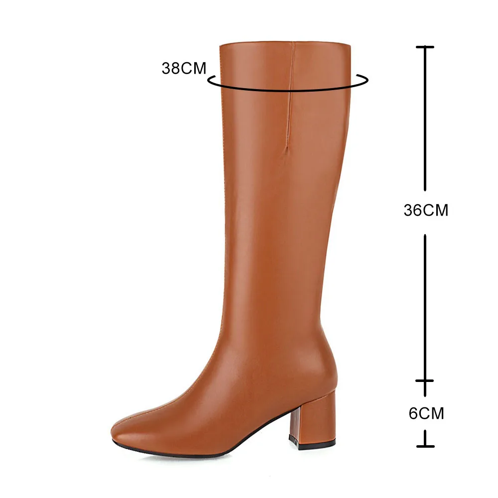 New Winter Trending Women Knee High Boots Square High Heels Beige Boots Square Toe Zippers Apricot Boots Ladies Party Shoes image 6