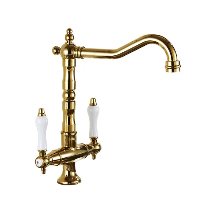 Modern brass black gold seated double handle kitchen sink cold and hot water faucet single hole basin faucet bathroom mixer tap