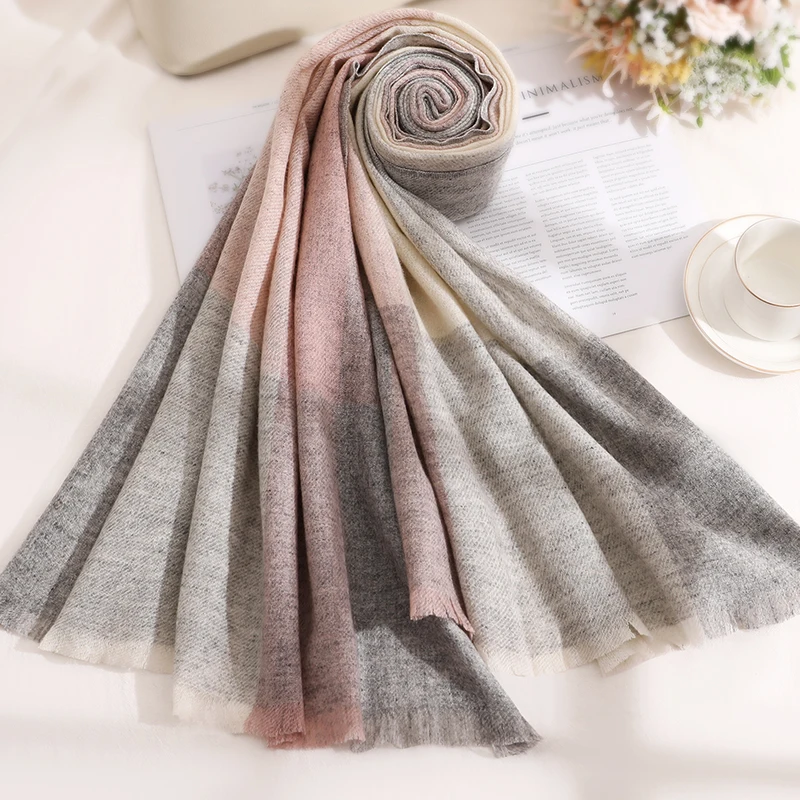 Pure Wool Scarf Women Winter Shawls and Wraps for Ladies 100% Wool Scarves Autumn Stole Large Soft Foulard Femme 200x70cm