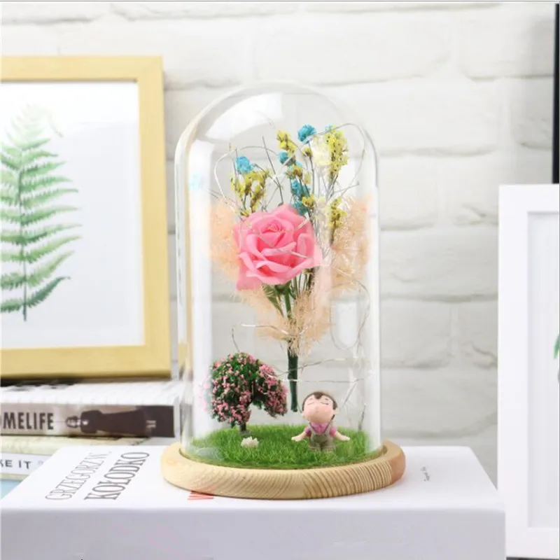 12*26cm Big Size Glass Dome Vase Home Table Deocration Flat Antique Log Base Transparent Cover Wedding Prop Birthday Friend Gift