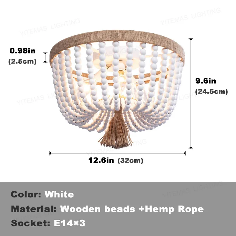 American Country Bohemian Wood Bead Ceiling Lamp Bedroom Cloakroom Corridor Entrance Ceiling Lamp