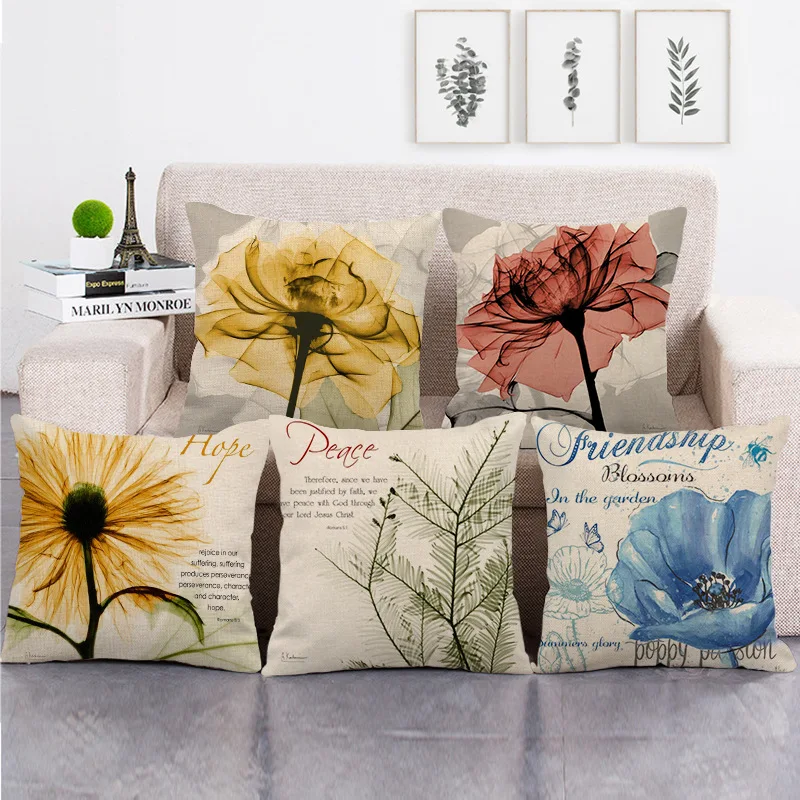 Floral Series Cushion Red Blue Roses Pillow for Sofa Bedroom Car Decoration Flower Cherry Throw Pillowcase