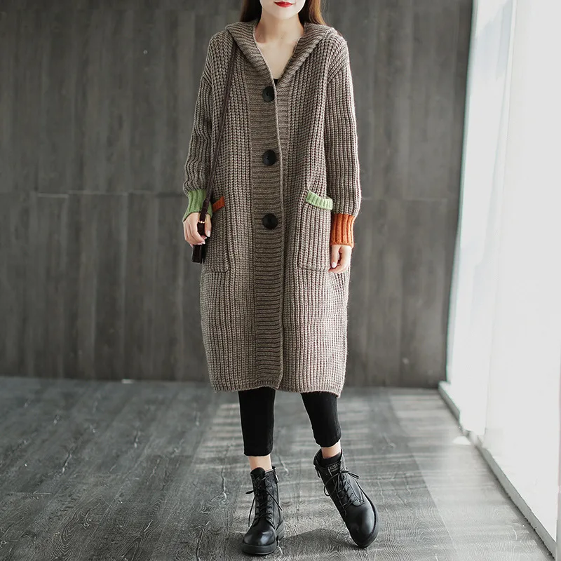 Max LuLu Winter 2022 Korean Fashion Womens Knitted Cardigans Ladies Loose Long Sweaters Casual Vintage Luxury Hooded Clothes