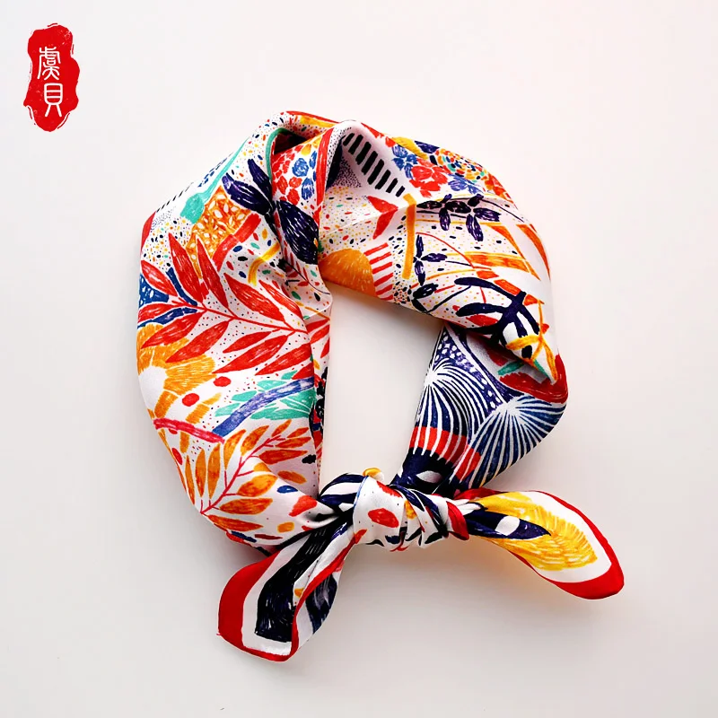 Colourful natural silk scarf printed for women 100% real silk 50cm small square neck scarves shawl luxury gift for ladies girl