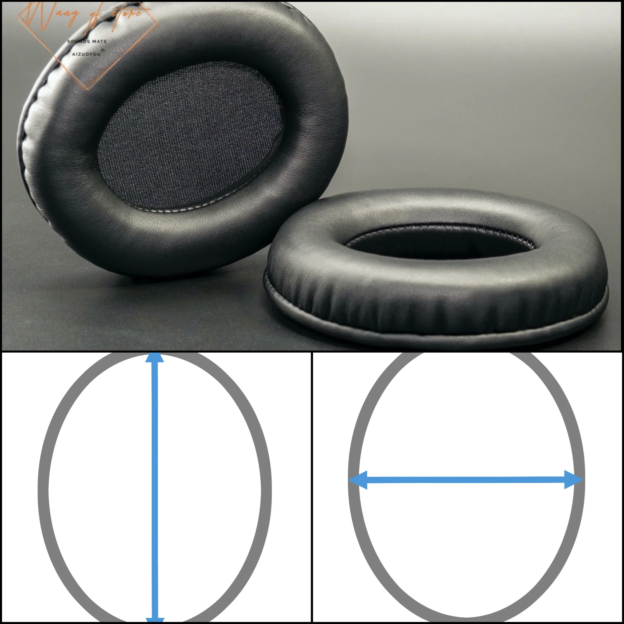 Oval Ellipse Egg Shape Full Size Leather Ear Pad Foam Cushion EarMuff Headphone 70mm 75mm 80mm 85mm 90mm 95mm 100mm 105mm 110mm