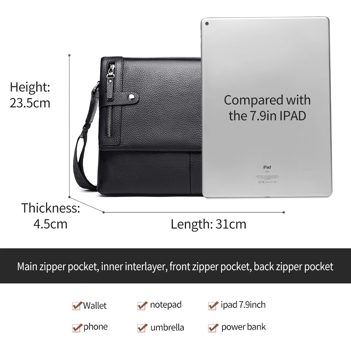 Imagem -04 - Bison Denim Couro Genuíno Crossbody Bolsas para Homens Ipad Negócios Bolsa Masculina Aleta Zíper Bolsas de Ombro Masculino N20237