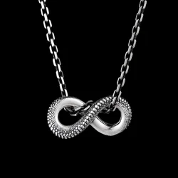 Vintage Silver Color Infinity Ouroboros Snake Pendant Necklace for Men Women Party Jewelry Hip Hop Long Chain Accessories