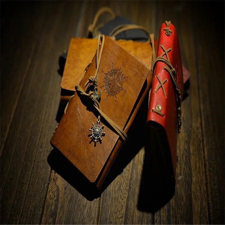 1pc sketch book NEW DELIVERY 10*15cm vintage leaf faux Leather pirate cover travel journal 5 colors notebook obn009